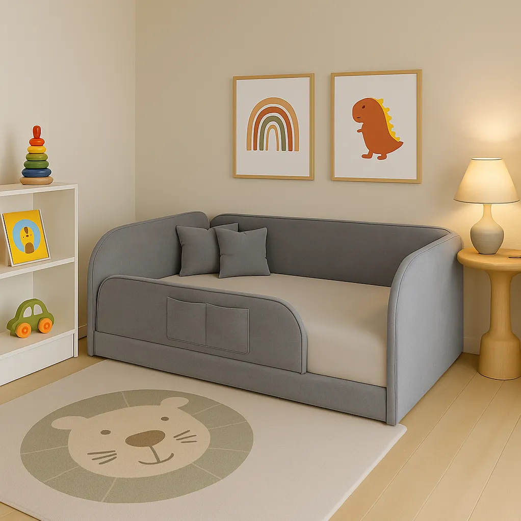 Lietuvių gamybos minkšta vaikiška lova montessori Mija turime vietoje 160x90